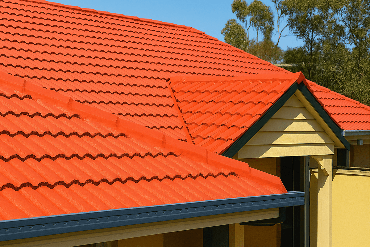 Tiled roof edge with Colorbond guttering and fascia on a Queensland home